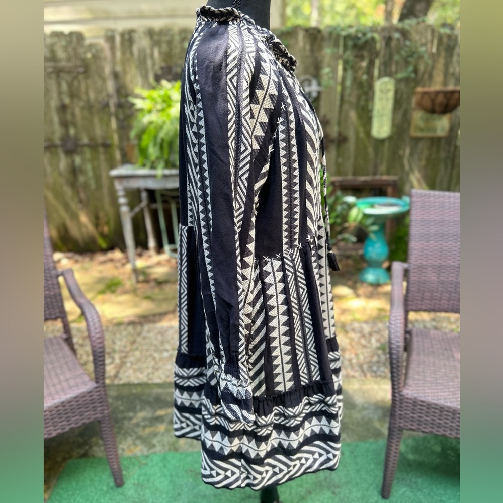 Anthropologie Dominique Tunic Dress Sz XS Maeve Black White Tribal Print - Picture 4 of 10